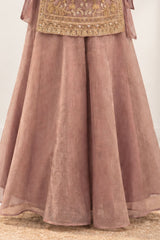 Girls Mauve With Gold Embroidered Palazzo Set With Dupatta