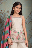 Girls Ivory Multicolour Floral Embellished Sleeveless Palazzo Set With Dupatta