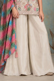 Girls Ivory Multicolour Floral Embellished Sleeveless Palazzo Set With Dupatta