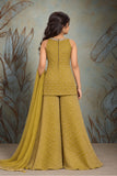 Girls Antique Gold Mirror Embroidered Sleeveless Palazzo Set With Dupatta