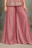 Girls Onion Pink Mirror Embroidered Sleeveless Palazzo Set With Dupatta
