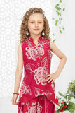 Rani Pink Floral Printed Dhoti Set For Girls