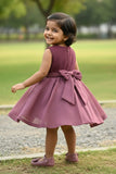 Mauve Embellished Bow Charm Party Frock for Girls