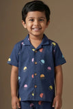 Navy Blue Jellyfish Print Night Suit Set For Boys