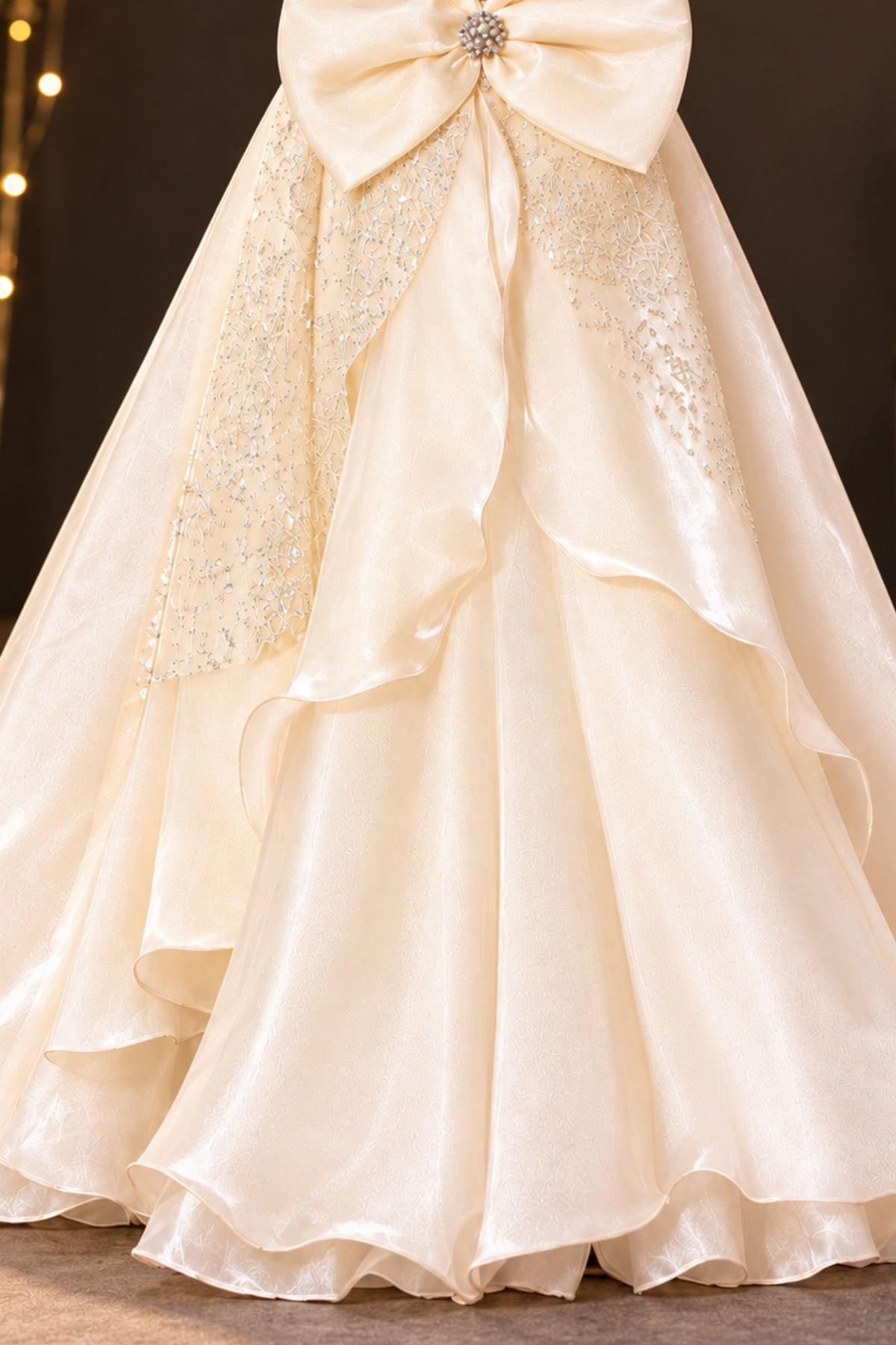 Cream Sequin Embellished Party Wear Gown For Girls