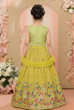 Yellow Multi-Color Butterfly Sequins Embroidered Lehenga Choli Set for Girls