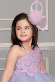 Blue Butterfly Tulle Party Frock with Layered Ruffles for Girls