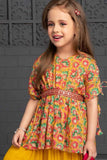Yellow Printed Palazzo Set With Mirror Work For Girls