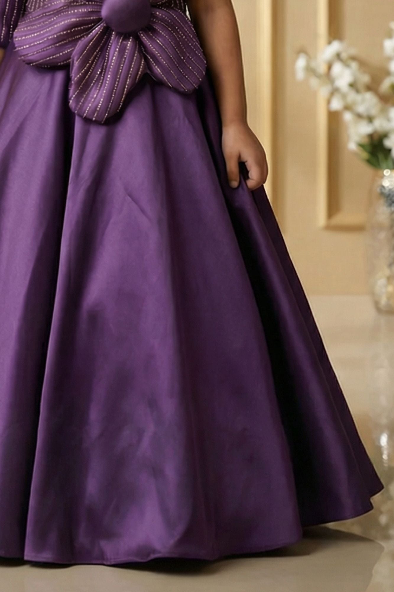 Violet Floral Embellished Party Gown For Girls