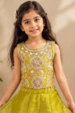 Girls Gold Sequin And Zari Embroidered Sleeveless Palazzo Set With Dupatta