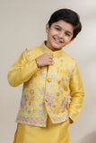 Yellow Embroidered Kurta Pajama Set with Ethnic Jacket for Boys