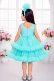 Aqua Blue Embellished Tulle Party Wear Frock for Girls