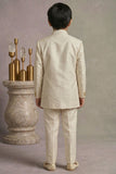 Cream Printed Jodhpuri Suit With Lion Motif And Embroidered Detailing For Boys