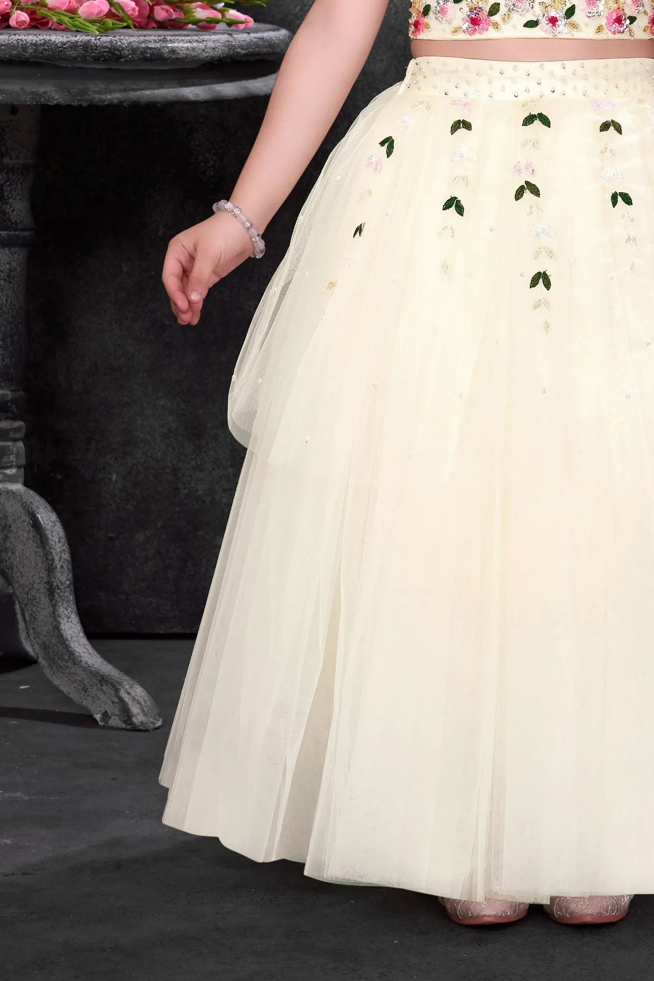 White Embroidered Lehenga Choli Set For Girls