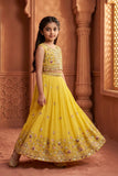 Girls Lime Yellow Embroidered Lehenga Choli Set