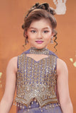 Girls Purple Embroidered Palazzo Set With Dupatta