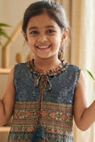 Blue Frock With Tassel Tie-Up For Girls