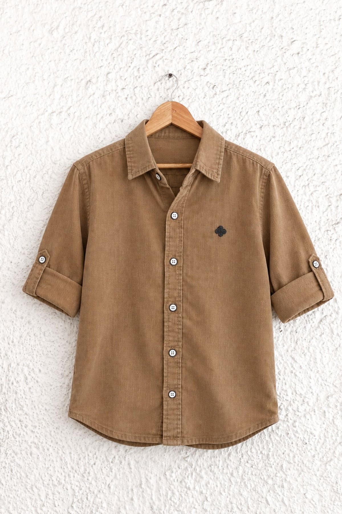 Boys Beige Full Sleeve Corduroy Casual Shirt