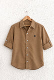 Boys Beige Full Sleeve Corduroy Casual Shirt