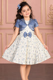 Cream Frock With Blue Sequin Overcoat For Girls