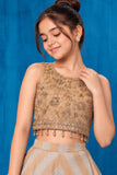 Girls Grey And Champagne Gold Embellished Palazzo Set With Dupatta