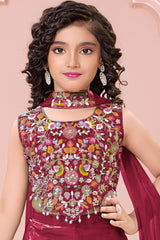 Rust Sequins Work With Thread Embroidery Palazzo Set For Girls