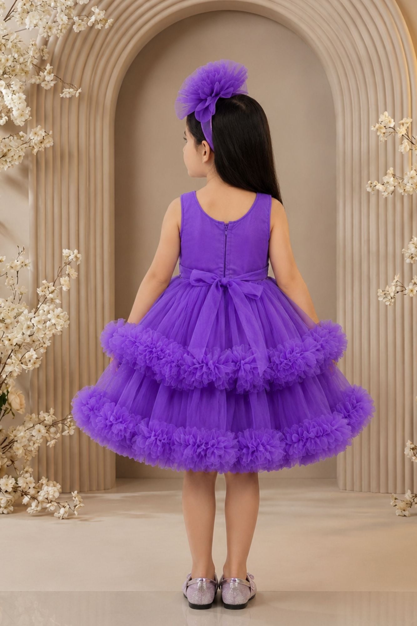 Purple Sequined Ruffled Party Wear Frock for Girls