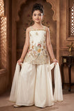 White Floral Sequin Work Palazzo Set with Dupatta For Girls