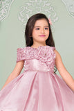 Baby Pink Embellished Party Frock With 3D Flower For Girls