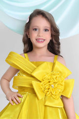 Yellow Floral Embellished Party Wear Frock For Girls