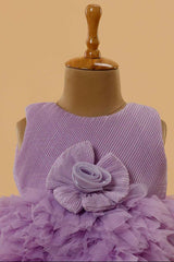 Purple Frock With Ruffled And Floral Embellished For Girls