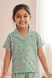 Girls Sage Green Floral Print Night Suit Set