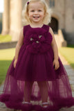Wine Party Frock with Oversized Floral Appliqué For Girls