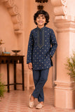 Boys Navy Blue Mirror Embroidered Kurta Pajama Set