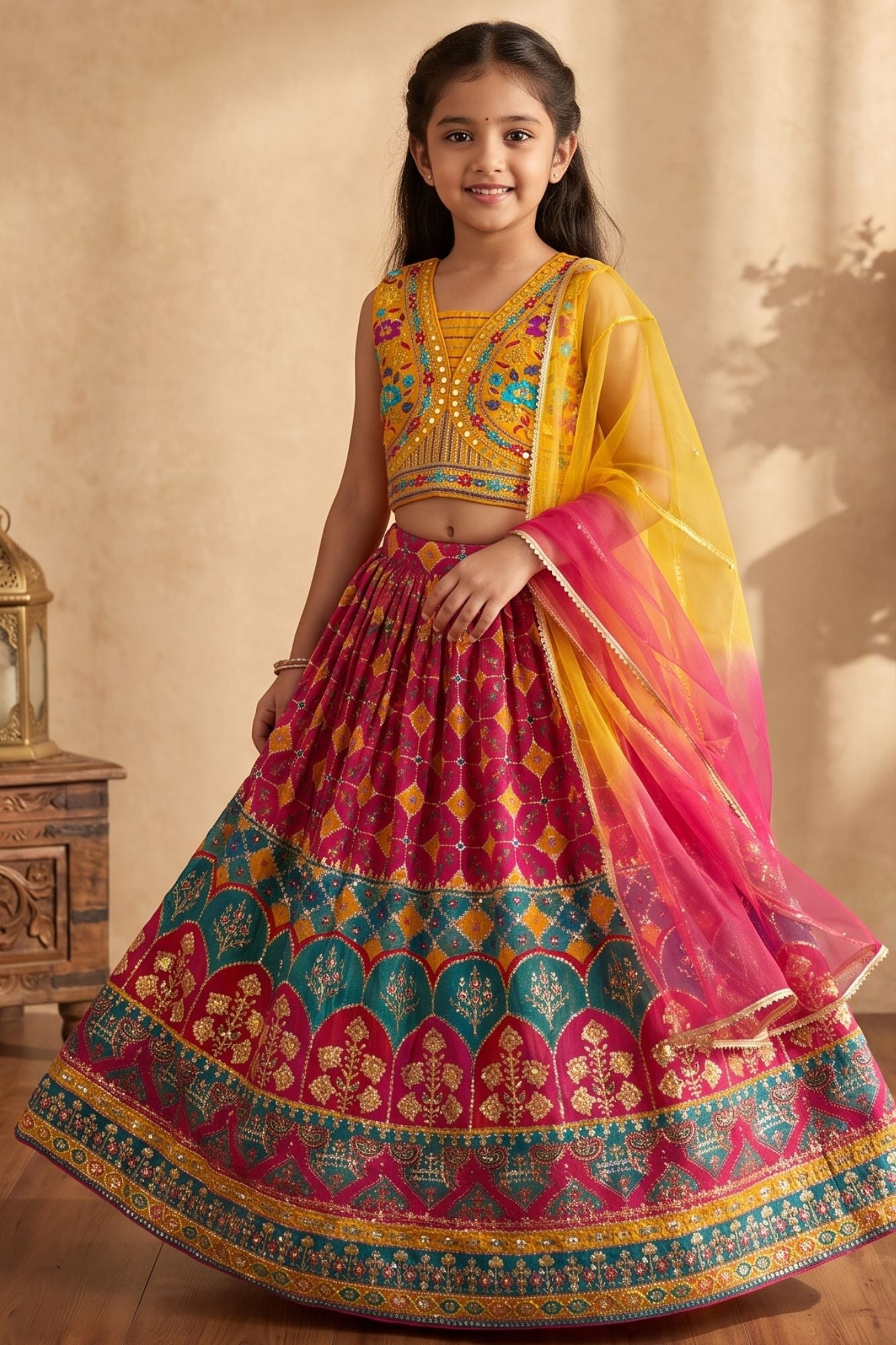 Multicolor Embroidered Lehenga Choli Set with Dupatta
