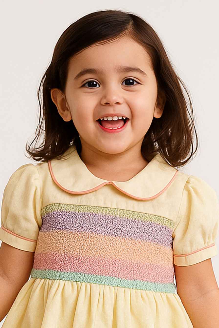 Cream Cotton Dress For Girls
