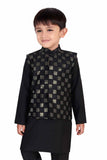 Black Kurta Set With Sequins Embroidered Waist For Boys