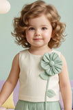Girls Cream and Mint Green Floral Applique Top with Shorts Co Ord Set