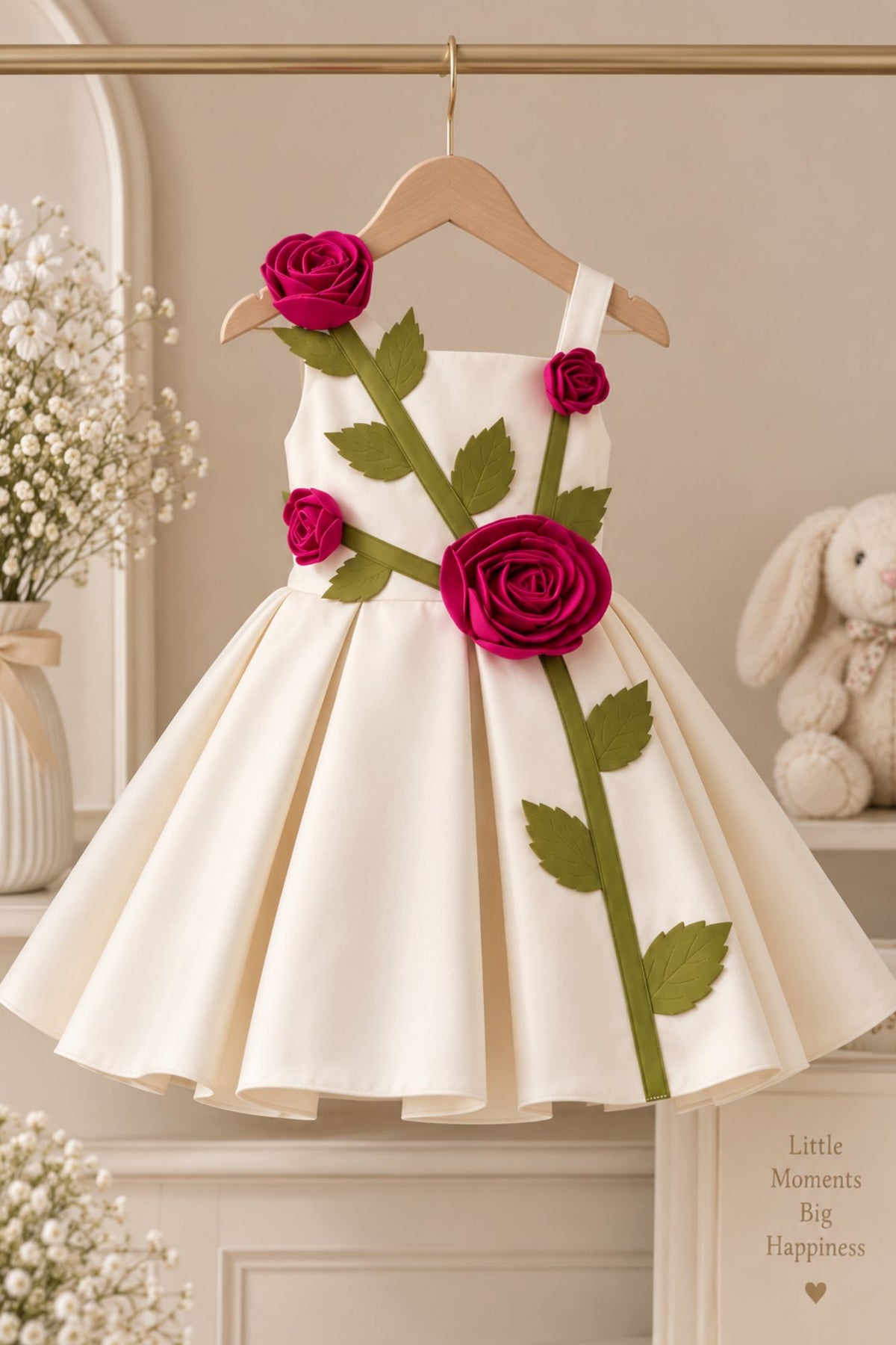 Girls Fawn 3D Rose Applique Party Wear Frock