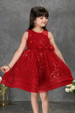 Red Sequin Party Frock With Bow Detail For Girls