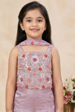 Lavender Embroidered Palazzo Set With Dupatta For Girls