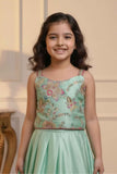 Sea Green Floral Embroidered Lehenga Choli Set For Girls