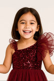 Maroon Sequins Embellishment Party Wear Gown For Girls