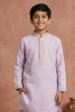 Lavender Embroidered Linen Kurta Set For Boys