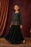 Girls Navy blue  Printed Peplum Top with Flared Palazzo Set