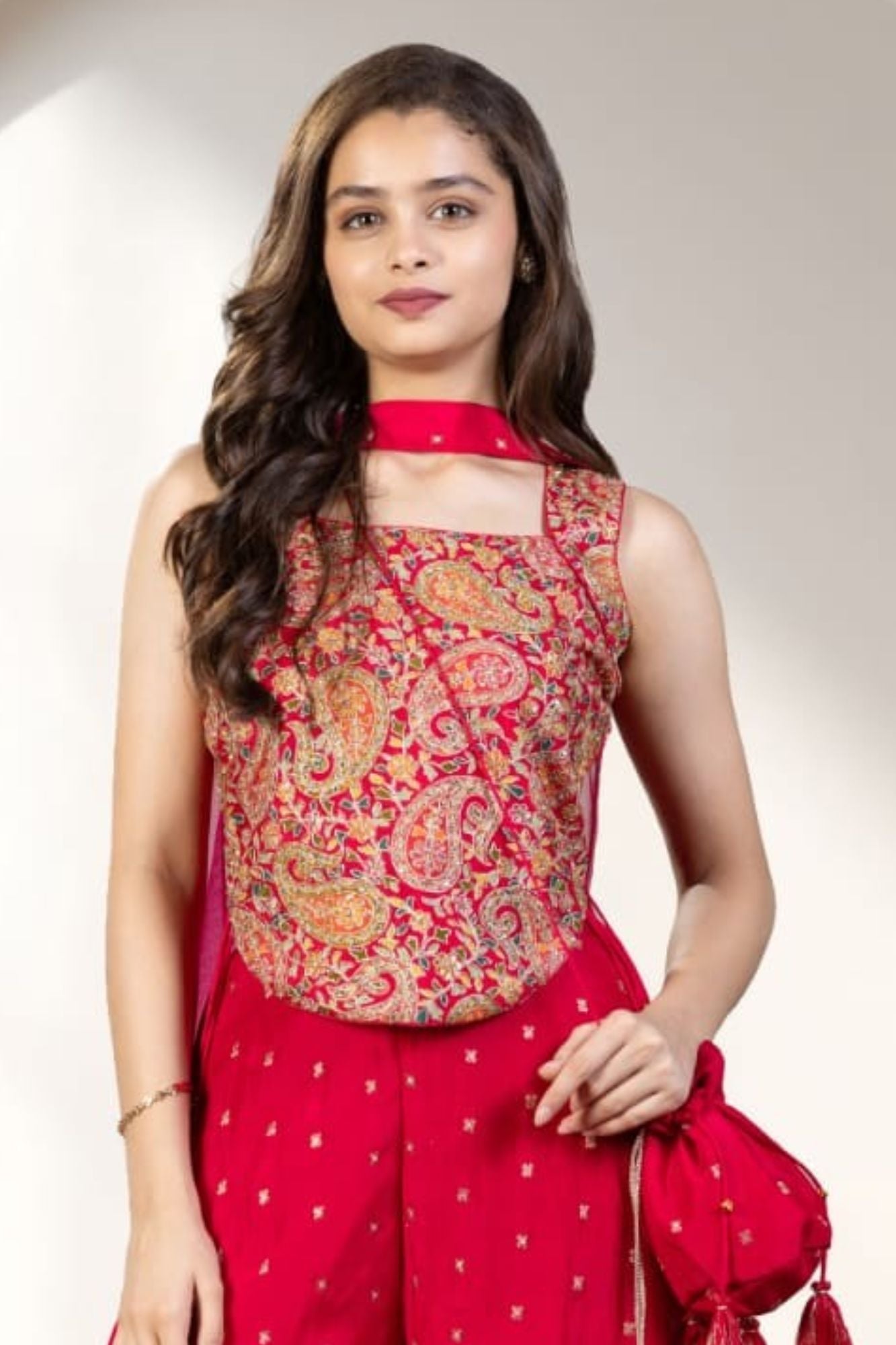 Rani Pink Embroidered Palazzo Set with Dupatta for Girls