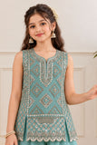Aqua Blue Sequin Embellished Palazzo Set with Dupatta For Girls