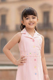 Pink Confetti Button Down Sleeveless Cotton Dress for Girls