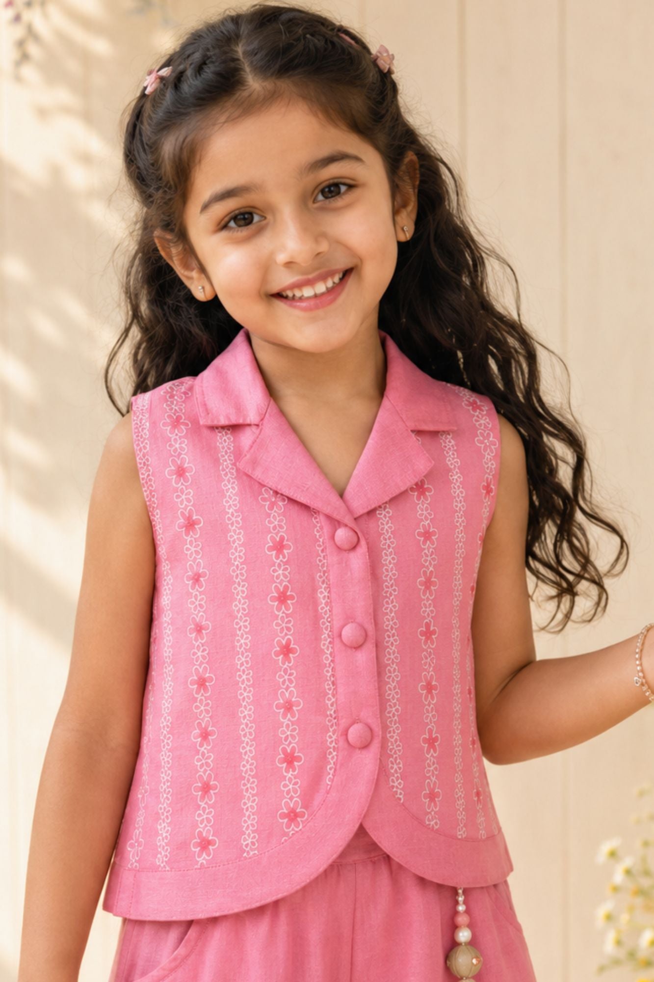 Pink Waistcoat Top & Wide-Leg Co-Ord Set
