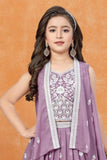 Mauve Embroidered Lehenga Choli with Layered Jacket For Girls